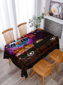 Halloween Truck & Pumpkin Pattern Tablecloth - Multicolor - View 1
