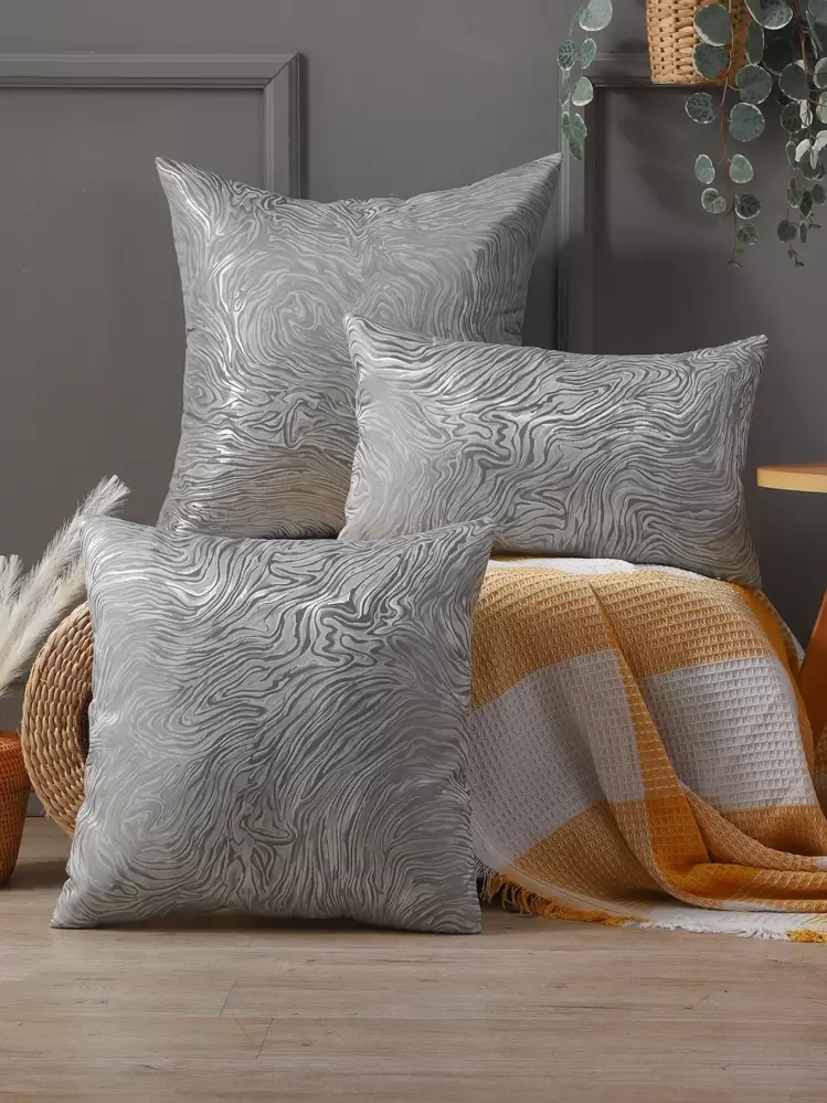 Miater ปลอกหมอนลวดลายโจโรแข็งอมเงินสำหรับการตกแต่งห้องนั่งเล่น โซฟา - สีเทา - ดู 1