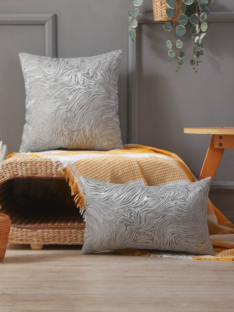 Miater ปลอกหมอนลวดลายโจโรแข็งอมเงินสำหรับการตกแต่งห้องนั่งเล่น โซฟา - สีเทา - ดู 5