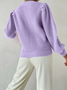 SHEIN Privé Cable Knit Lantern Sleeve Sweater