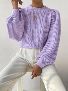 SHEIN Privé Cable Knit Lantern Sleeve Sweater