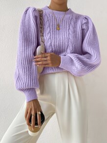 SHEIN Privé Cable Knit Lantern Sleeve Sweater