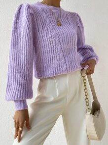 SHEIN Privé Cable Knit Lantern Sleeve Sweater