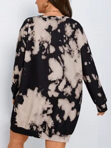 SHEIN LUNE Plus Tie Dye Asymmetrical Neck Sweatshirt Dress - Multicolor - View 2