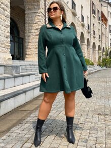 Áo choàng Plus Size Nghề thêu Nút phía trước Hoa Thanh lịch - Màu xanh lá cây đậm - Xem 6