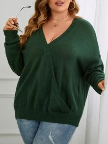 SHEIN Unity Áo len Plus Size màu trơn Giải trí - Màu xanh lá cây đậm - Xem 6