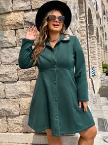 Áo choàng Plus Size Nghề thêu Nút phía trước Hoa Thanh lịch - Màu xanh lá cây đậm - Xem 3