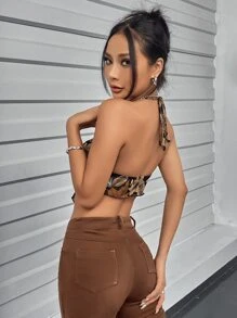 SHEIN ICON Y2k春季花卉印花綁帶無背心帶裝襯衫 - 棕色 - 查看 2