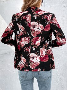 SHEIN Clasi Áo khoác  âu phục nữ Hoa Tất cả trên in Thanh lịch - màu đen - Xem 2
