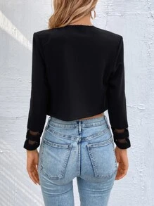 SHEIN Clasi Contrast Mesh Open Front Jacket In Fall/Winter - Black - View 2