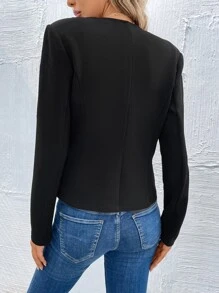 SHEIN Privé Blazer unicolor con cremallera delantera - Negro - Ver 3