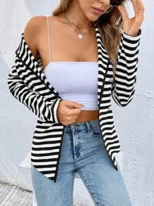 SHEIN Essnce Striped Double Breasted Blazer - Black and White - View 6