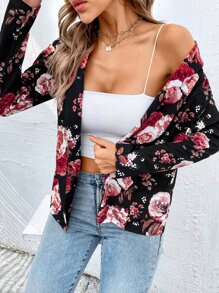 SHEIN Clasi Áo khoác  âu phục nữ Hoa Tất cả trên in Thanh lịch - màu đen - Xem 9