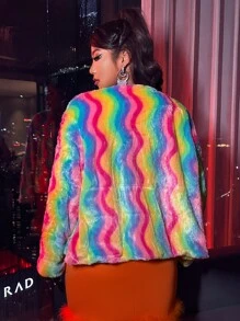 Áo khoác lông thú giả Plus Size sọc cầu vồng Hấp dẫn - Nhiều màu - Xem 2