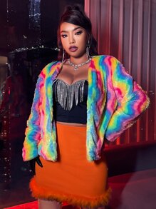 Áo khoác lông thú giả Plus Size sọc cầu vồng Hấp dẫn - Nhiều màu - Xem 5
