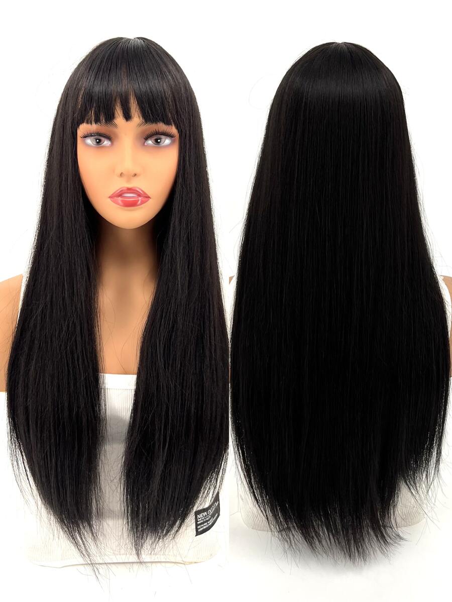 tóc giả tổng hợp dài thẳng có mái - màu đen - Xem 1