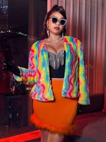 Áo khoác lông thú giả Plus Size sọc cầu vồng Hấp dẫn - Nhiều màu - Xem 6