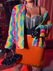 Áo khoác lông thú giả Plus Size sọc cầu vồng Hấp dẫn - Nhiều màu - Xem 7