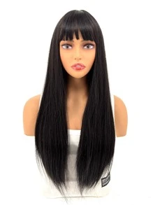 tóc giả tổng hợp dài thẳng có mái - màu đen - Xem 4