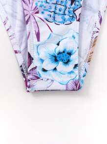 SHEIN Swim 隨機花朵印花鏤空連體泳衣 - 白色 - 查看 7