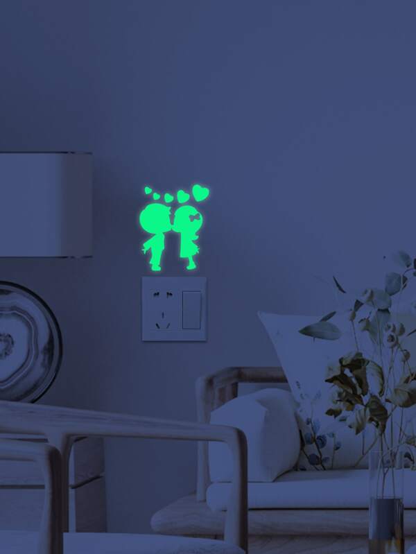 1pc Glowinthedark Cartoon Graphic Switch Wall Sticker, Cute Switch