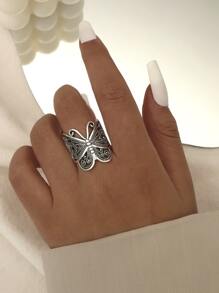 Anillo con diseño de mariposa - Plata antigua - Ver 1
