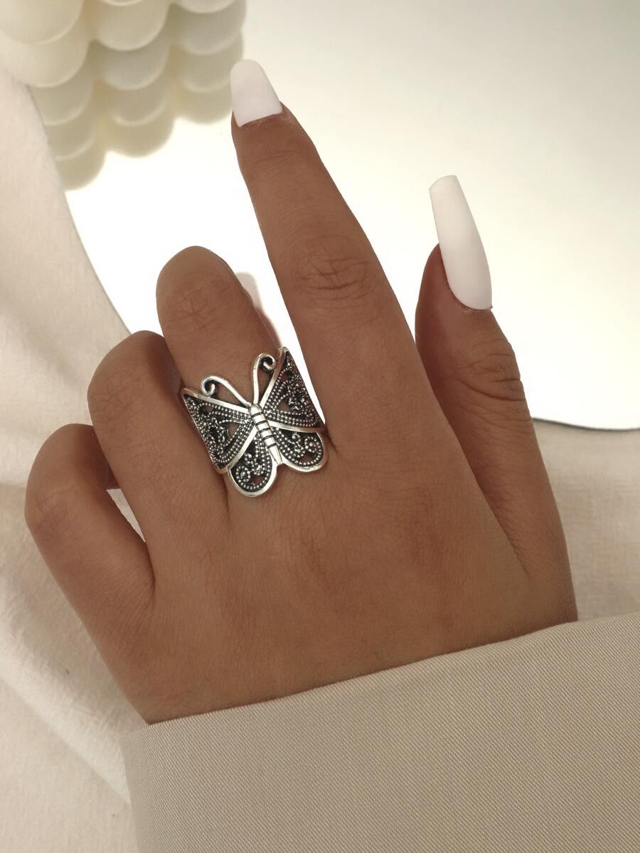 Anillo con diseño de mariposa - Plata antigua - Ver 1