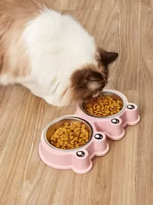 青蛙設計寵物雙碗狗貓雙食碗不銹鋼水食碗卡通圖案