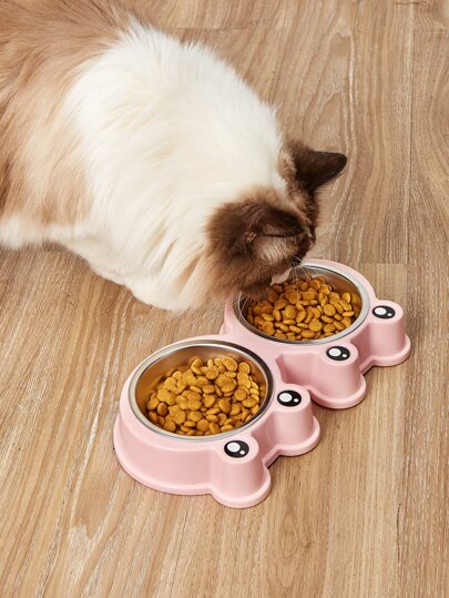 青蛙設計寵物雙碗狗貓雙食碗不銹鋼水食碗卡通圖案