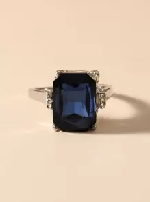 Nhẫn trang trí hình vuông Rhinestone - Xanh đậm - Xem 1