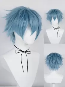 Synthetic Hair Short Blue Spiky Layered Straight Cosplay Wig With Bangs For Men Fancy Dress Glueless Heat Resistant Fiber Hair High Density Natural Looking Unisex Adults Dress Up Wig Short Straight Role Play Wig Anime Comic Cartoon Costume Wig For Party Holiday