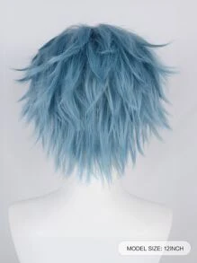 Synthetic Hair Short Blue Spiky Layered Straight Cosplay Wig With Bangs For Men Fancy Dress Glueless Heat Resistant Fiber Hair High Density Natural Looking Unisex Adults Dress Up Wig Short Straight Role Play Wig Anime Comic Cartoon Costume Wig For Party Holiday