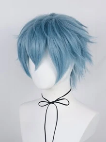 Synthetic Hair Short Blue Spiky Layered Straight Cosplay Wig With Bangs For Men Fancy Dress Glueless Heat Resistant Fiber Hair High Density Natural Looking Unisex Adults Dress Up Wig Short Straight Role Play Wig Anime Comic Cartoon Costume Wig For Party Holiday