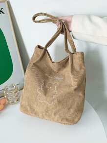 Túi mua hàng đồ họa chữ & hoạt hình bằng vải nhung - Màu Khaki - Xem 1