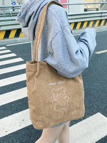 Túi mua hàng đồ họa chữ & hoạt hình bằng vải nhung - Màu Khaki - Xem 2