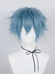 Synthetic Hair Short Blue Spiky Layered Straight Cosplay Wig With Bangs For Men Fancy Dress Glueless Heat Resistant Fiber Hair High Density Natural Looking Unisex Adults Dress Up Wig Short Straight Role Play Wig Anime Comic Cartoon Costume Wig For Party Holiday