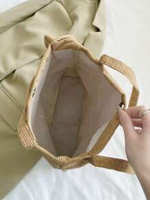 Túi mua hàng đồ họa chữ & hoạt hình bằng vải nhung - Màu Khaki - Xem 3