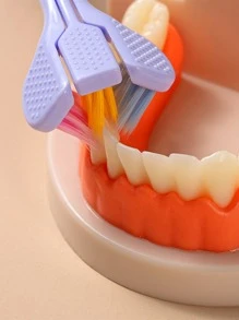 1pc Random Color Toothbrush, 3 Side Soft Toothbrush, For Oral Care Home Bathroom Decor Fall Decor Back To School - Multicolor - View 3