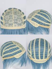 Peluca sintética cosplay corto recto con tupe - Azul - Ver 7