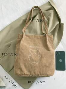 Túi mua hàng đồ họa chữ & hoạt hình bằng vải nhung - Màu Khaki - Xem 6