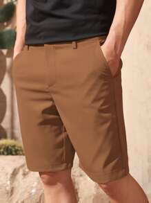 Manfinity Homme Men Slant Pocket Bermuda Shorts - Coffee Brown - View 1