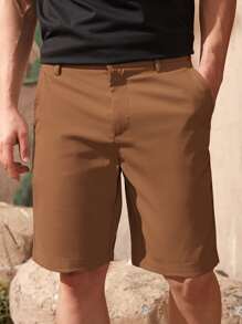 Manfinity Homme Men Slant Pocket Bermuda Shorts - Coffee Brown - View 3