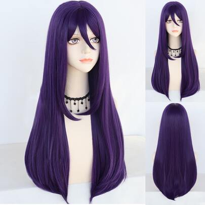 Tóc giả cosplay màu tím thẳng dài 26 inch bằng sợi tổng hợp có mái cho phụ nữ người lớn, tóc giả hóa trang cho trang phục dự tiệc, đạo cụ tiệc tùng, không cần keo, chịu nhiệt, tóc giả sợi mềm mượt, mật độ cao, trông tự nhiên làm quà tặng ngày lễ