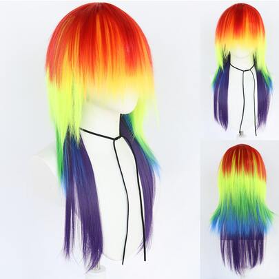 Rainbow Wig Long Straight Colorful Synthetic Hair Pride Wigs Women Men Multi-Colored Wigs Colorful Anime Cosplay Wig Glueless Heat Resistant Fiber Hair With Bangs Wig Party Props Cartoon Costume Wig Fluffy And Natural Looking High Density Beginner Friendly Perfect Idea For Christmas Gift For Birthday Fancy Dress Up Thanksgiving Day Music Festival Masquerade Comic Con Exhibition Decorations