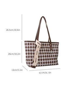 Argyle Pattern Skinny Scarf Decor Shoulder Tote Bag - Multicolor - View 3