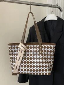 Argyle Pattern Skinny Scarf Decor Shoulder Tote Bag - Multicolor - View 6