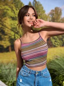 SHEIN EZwear Block Striped Crop Cami Top - Multicolor - View 1