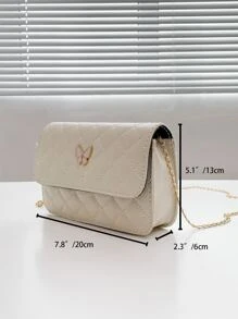 Mini Butterfly Decor Textured Flap Hobo Bag - Beige - View 4