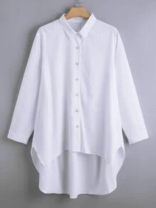 SHEIN LUNE Áo sơ mi Plus Size Ngọc trai màu trơn Giải trí - trắng - Xem 1