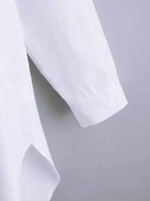 SHEIN LUNE Áo sơ mi Plus Size Ngọc trai màu trơn Giải trí - trắng - Xem 3